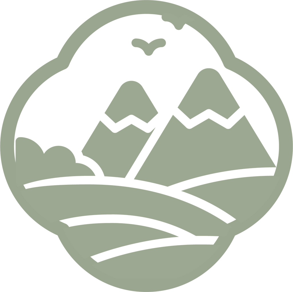 an icon of chinese tea plantation and mountain with the shape of hetea around it