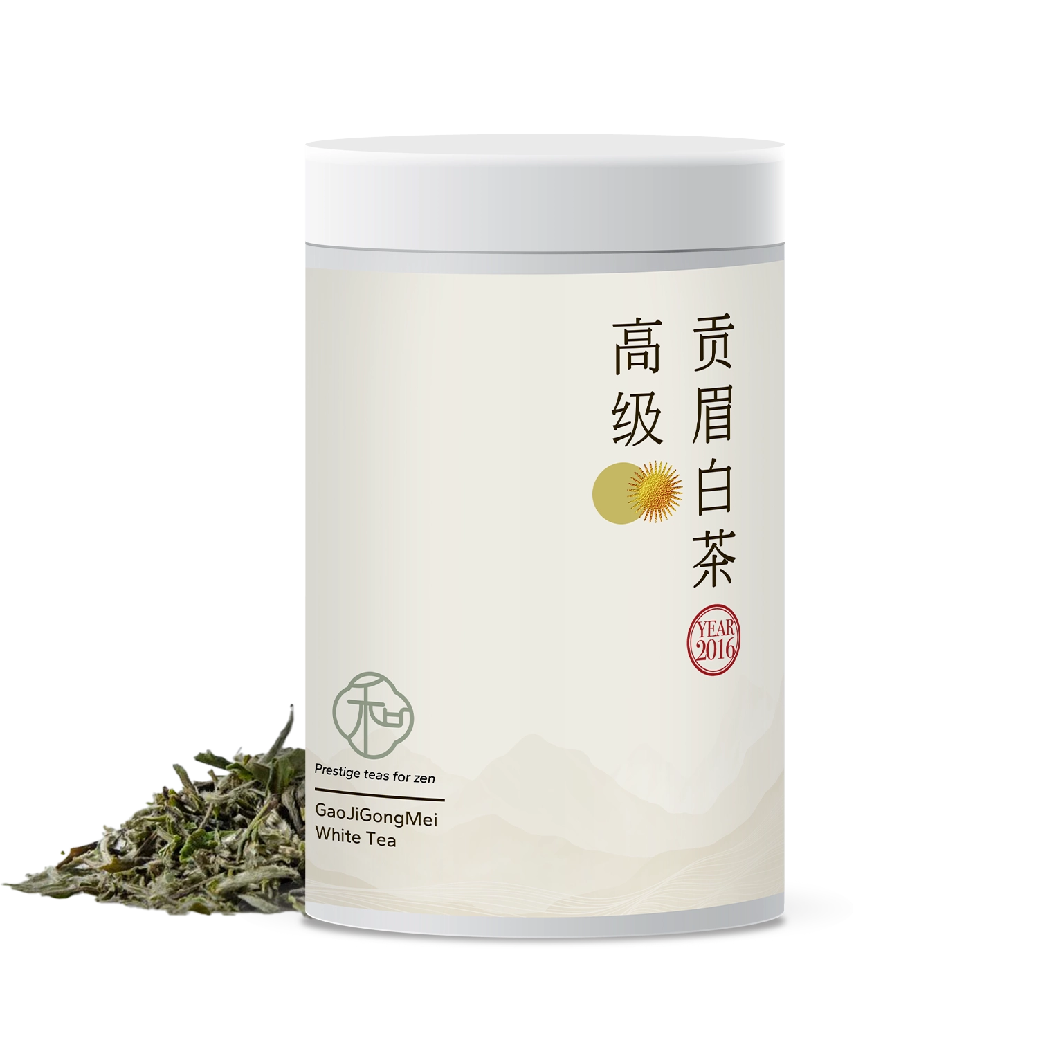 Single tea tin of luxury chinese gaojigongmei loose white tea packaged in branded elegant white tea tin