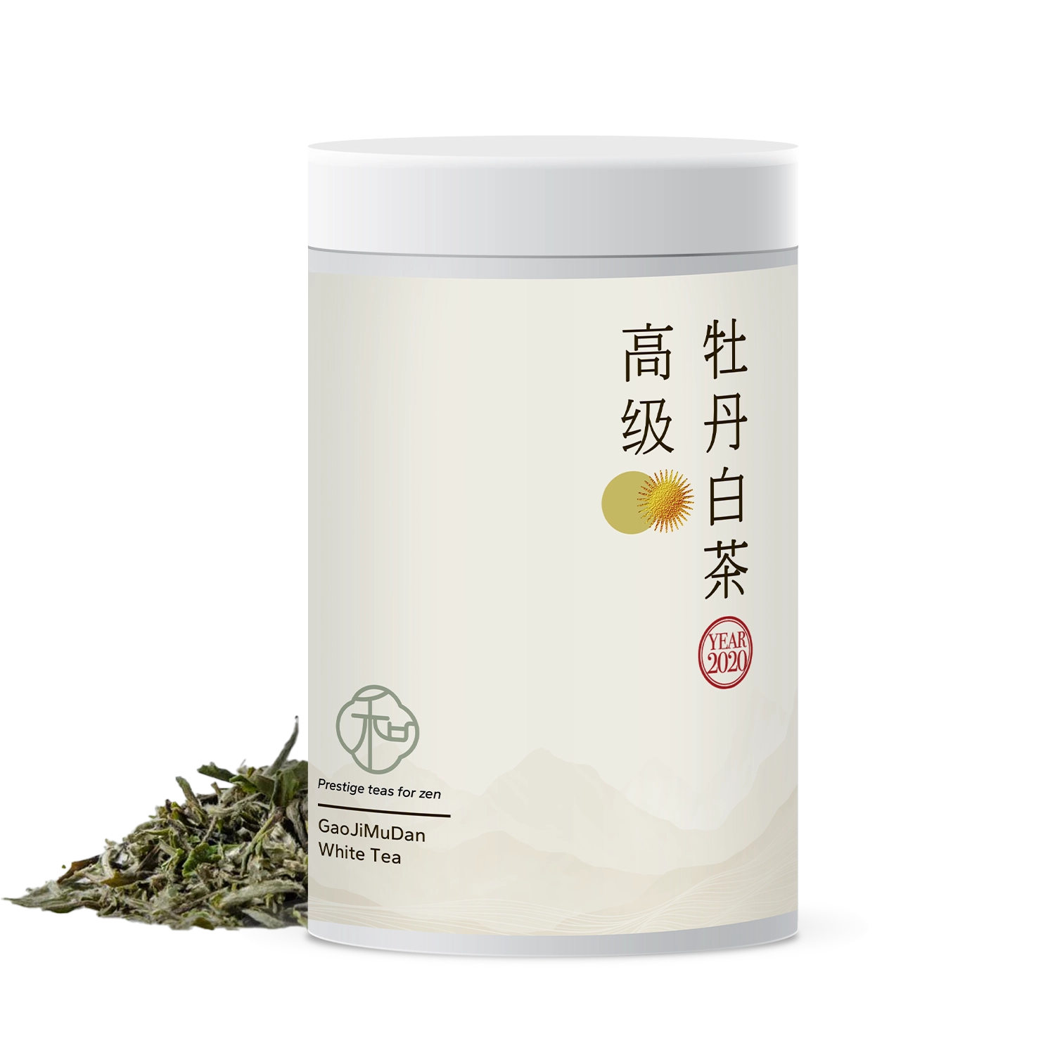 Single tea tin of luxury chinese gaojimudan loose white tea packaged in branded elegant white tea tin