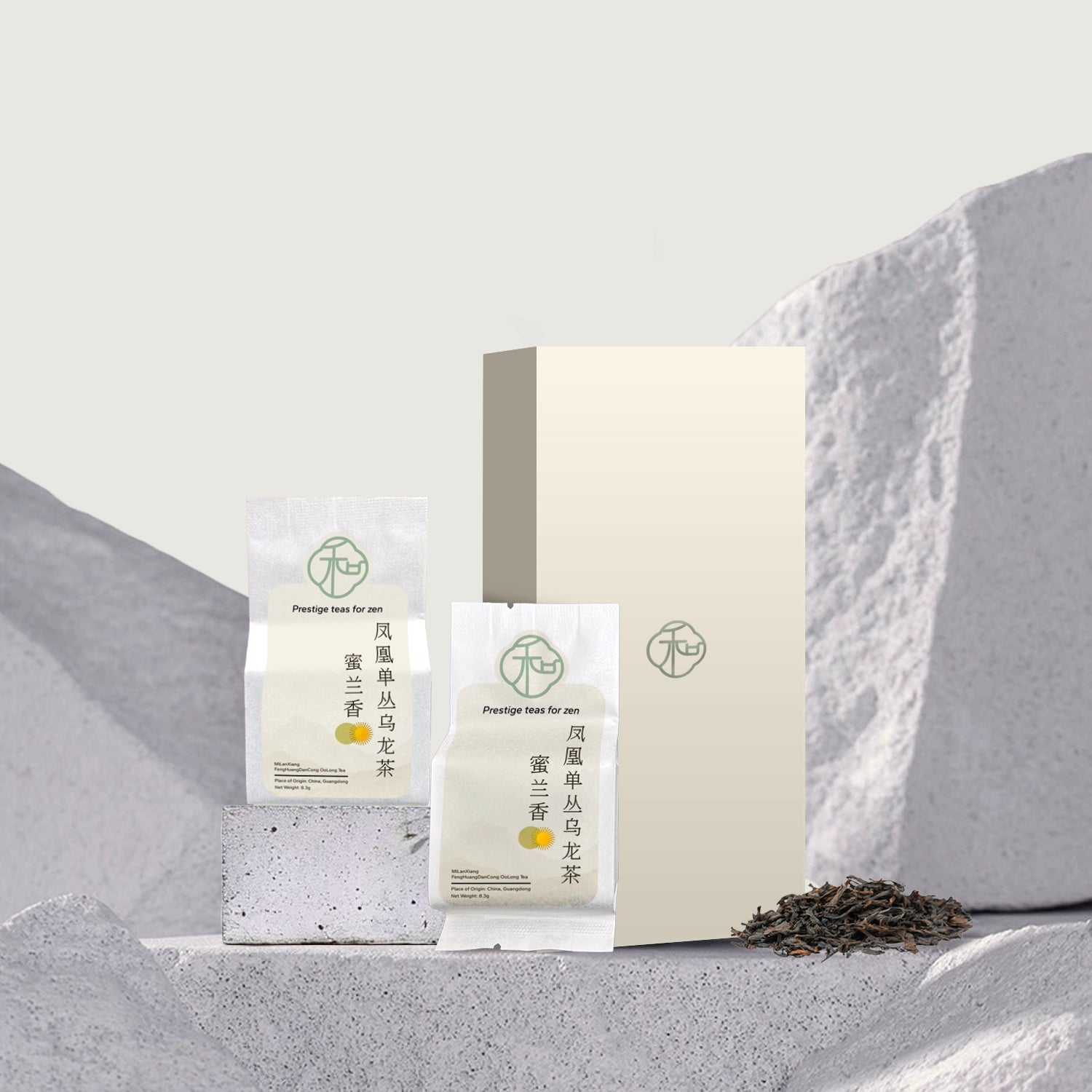 duo set of luxury chinese fenghuangdancong milanxiang loose oolong tea packaged in branded elegant white and gold packaging