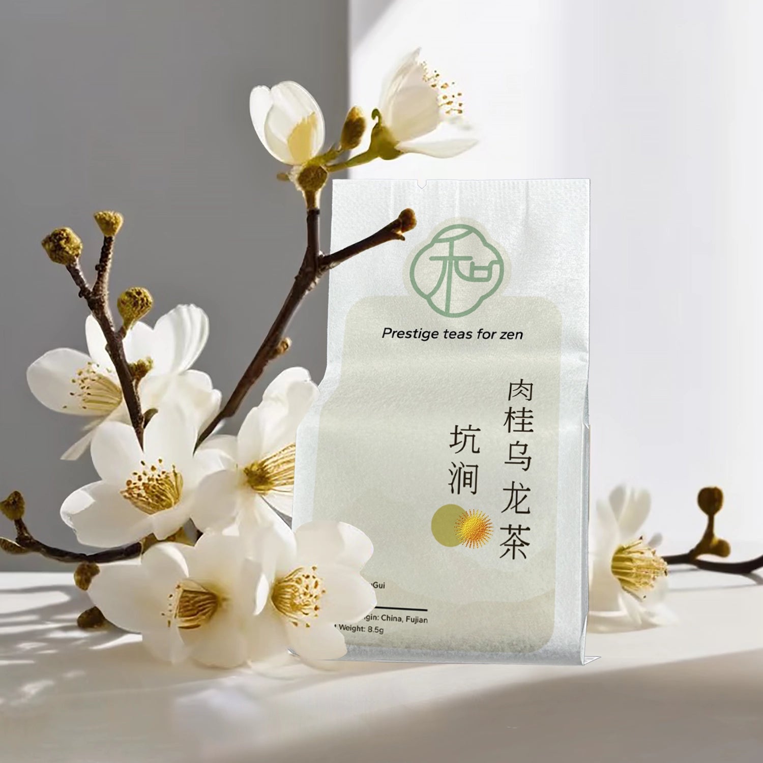 single pack of luxury chinese kengjianrougui loose oolong tea packaged in branded elegant packaging